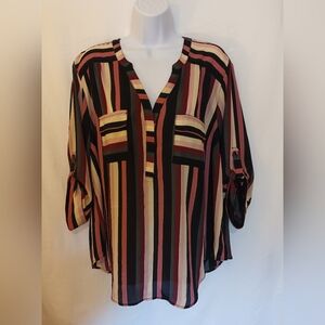 torrid Harper 3/4 Sleeve Blouse Striped Black Pink Cream Size 1 Plus Size 1X